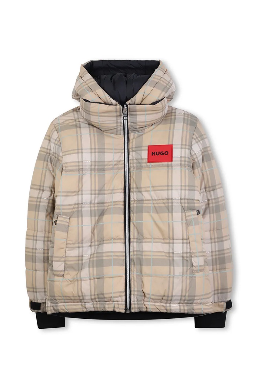 Детская двусторонняя пуховая куртка HUGO цвет бежевый G00486 Детская двусторонняя пуховая куртка HUGO цвет бежевый G00486