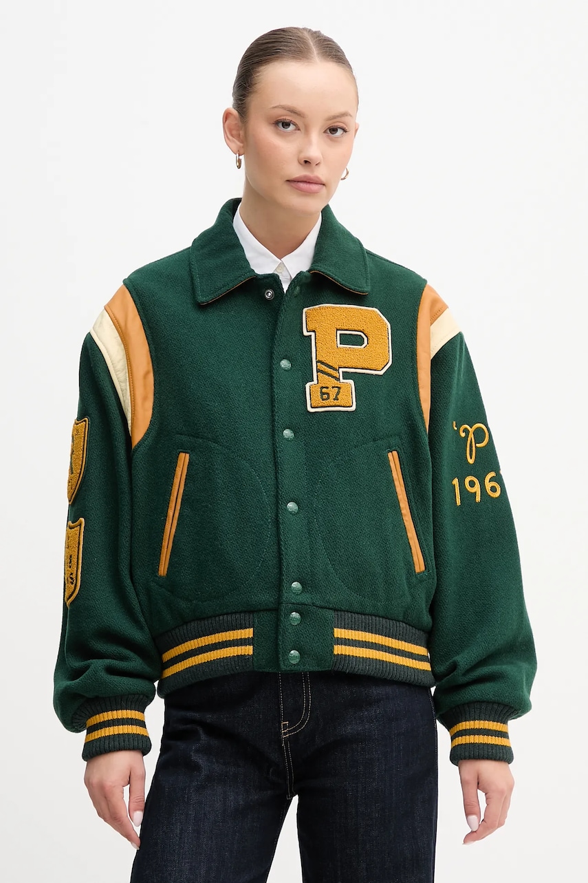 Levně Bunda s příměsí vlny Polo Ralph Lauren zelená barva, 211971014