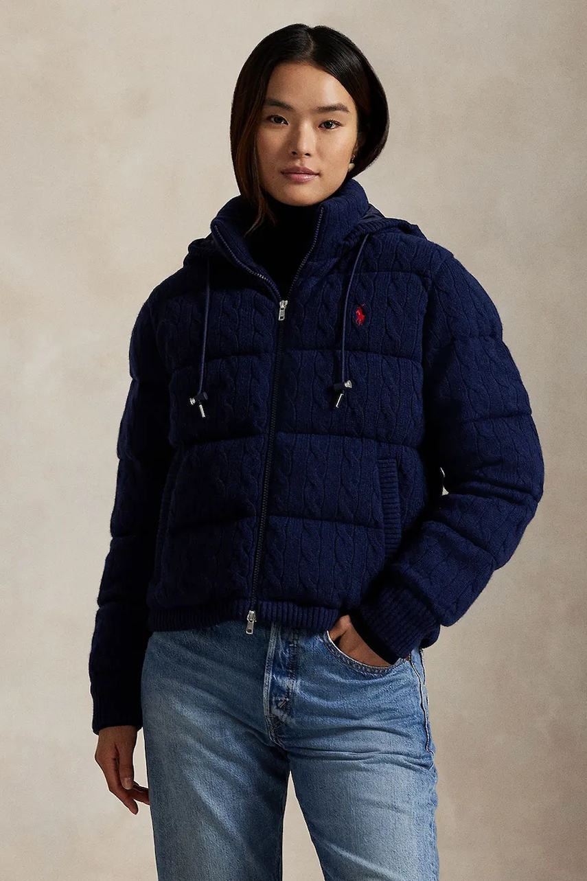 Levně Vlněná bunda Polo Ralph Lauren tmavomodrá barva, zimní, oversize, 211A92614