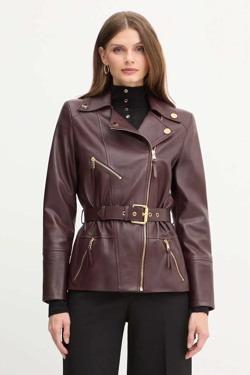 Elisabetta Franchi geacă ramones de piele culoarea bordo, GD50Z56E2