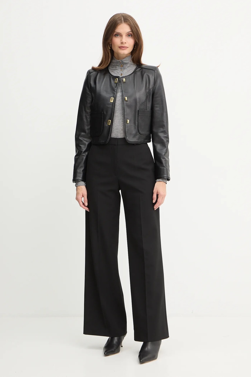 Кожаная куртка Elisabetta Franchi цвет чёрный демисезонная GD52Z56E2