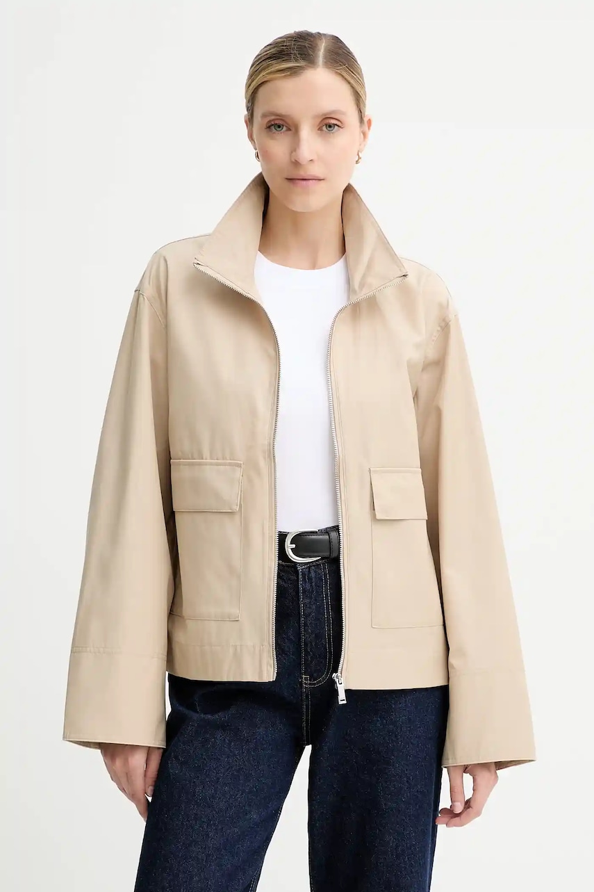 Levně Bunda Calvin Klein béžová barva, přechodná, LV044C528G