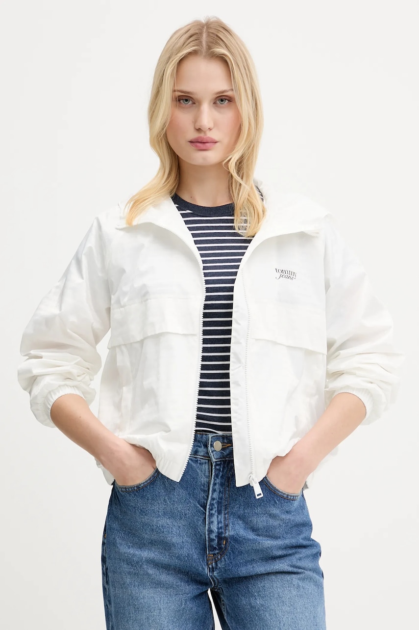 Tommy Jeans geacă culoarea alb, de tranziție, oversize, DW0DW20952