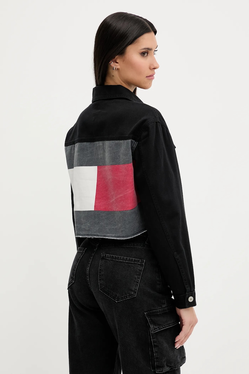 Tommy Jeans geacă jeans culoarea negru, de tranziție, oversize, DW0DW21431