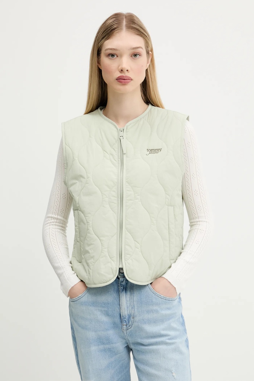 Tommy Jeans vestă culoarea verde, de tranzitie, DW0DW21184