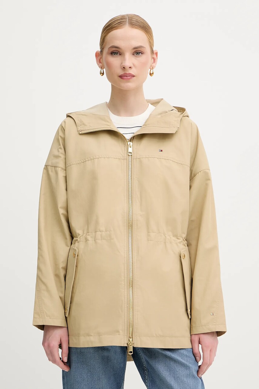 Levně Parka Tommy Hilfiger béžová barva, přechodná, oversize, WW0WW45621