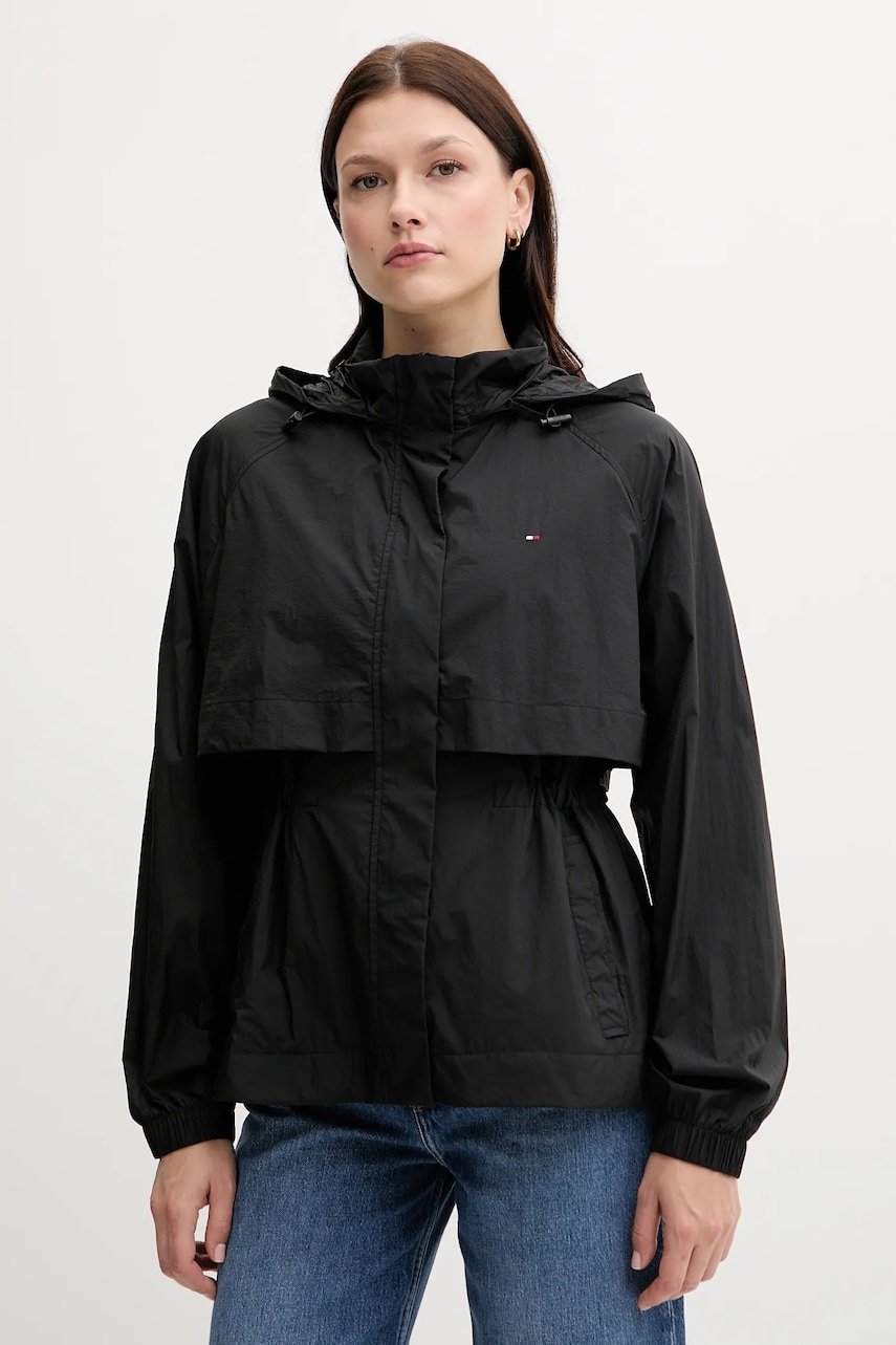 Bunda Tommy Hilfiger černá barva, přechodná, WW0WW46444
