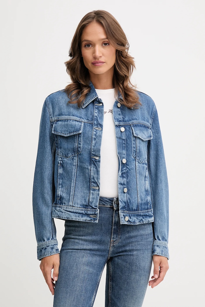 Levně Džínová bunda Tommy Hilfiger modrá barva, přechodná, WW0WW46485