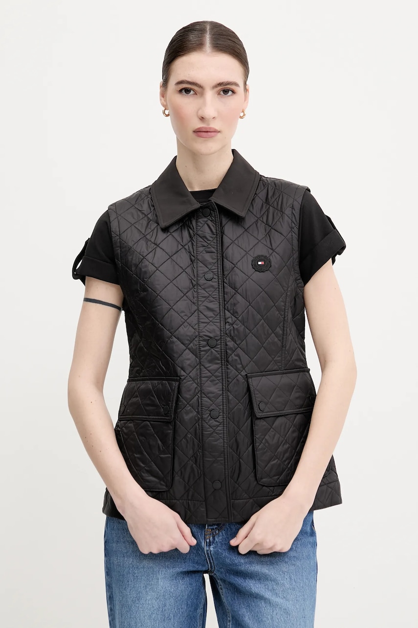 Levně Vesta Tommy Hilfiger dámská, černá barva, přechodná, WW0WW45638