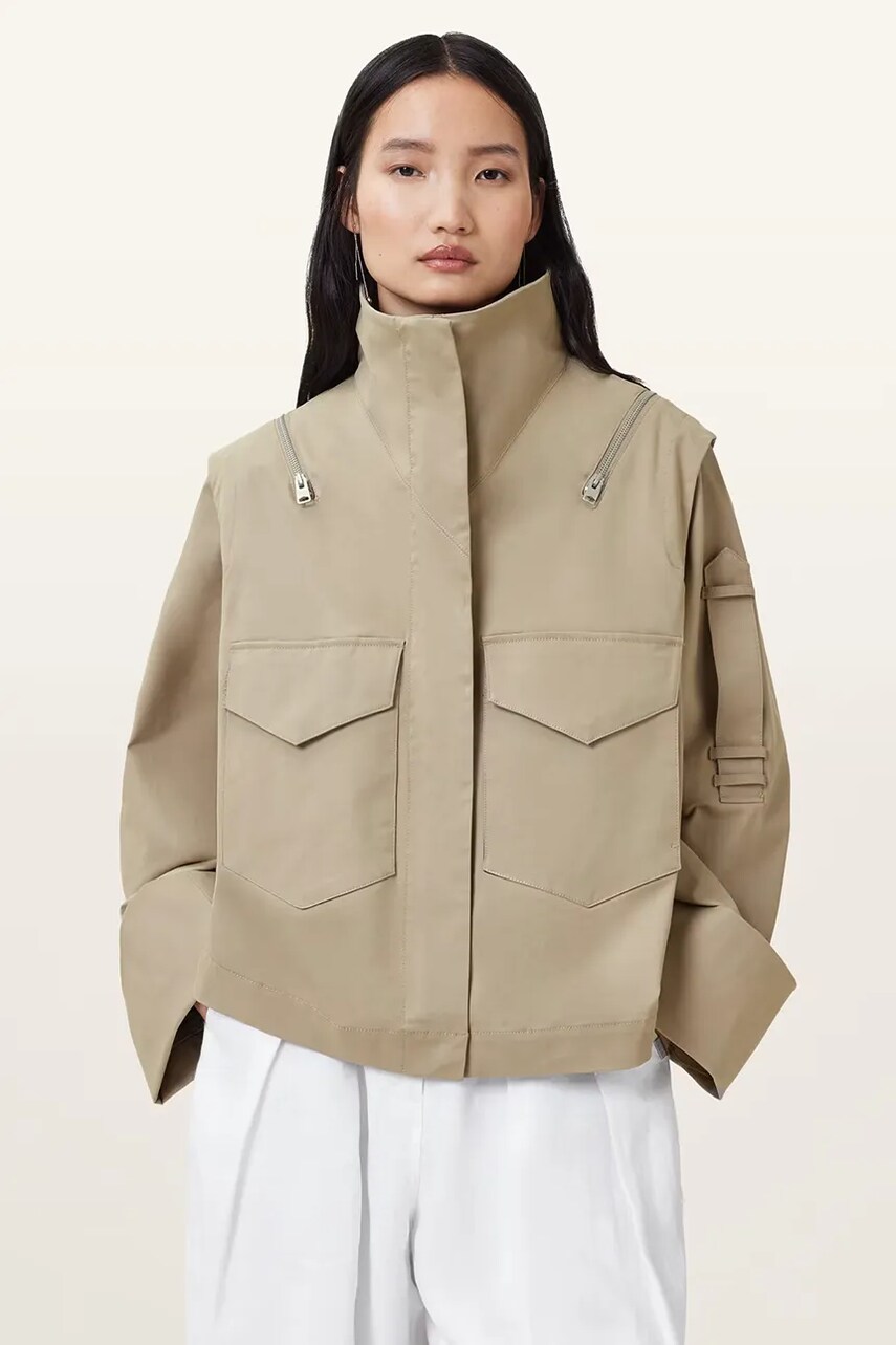 AllSaints geacă LEIGHTON culoarea bej, de tranziție, oversize, W039OC