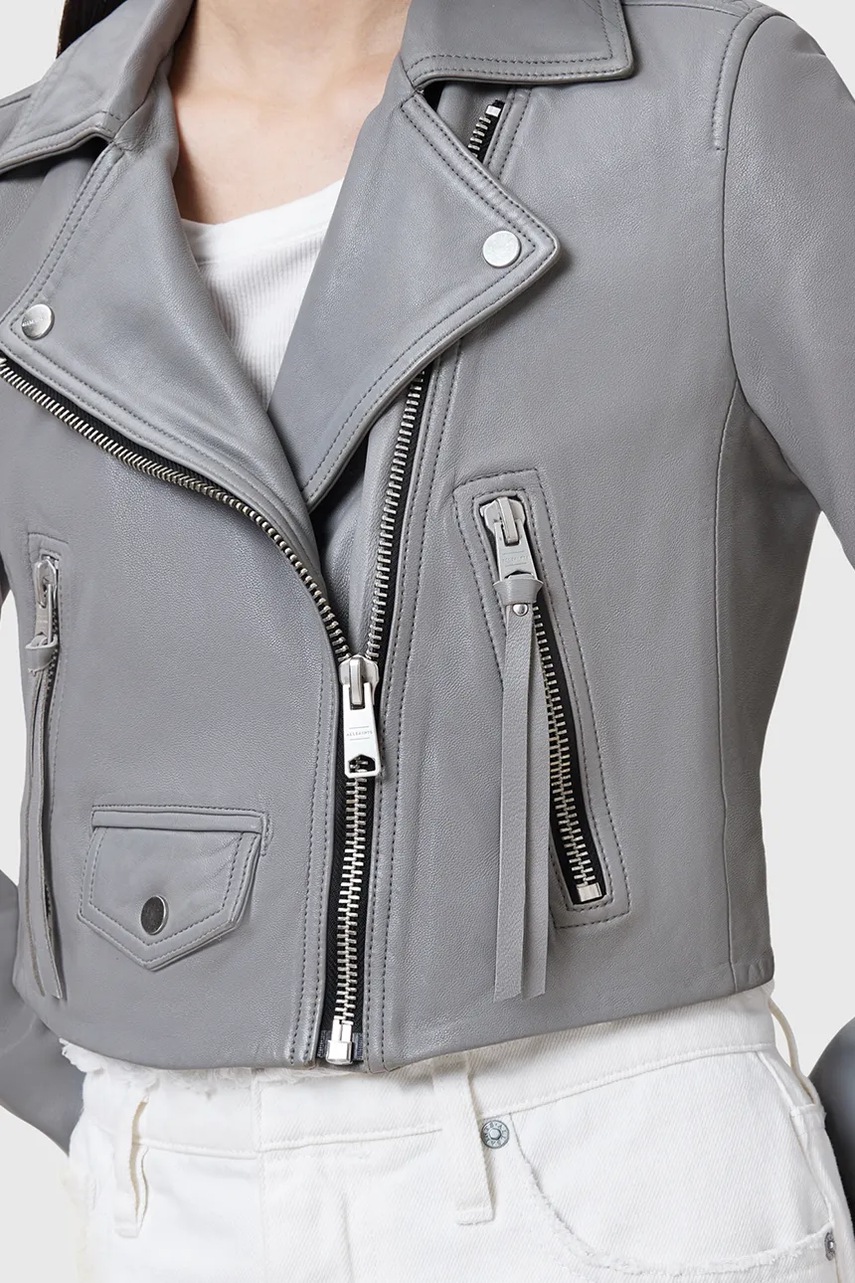 Кожаная куртка AllSaints ELORA цвет серый переходная W069LC