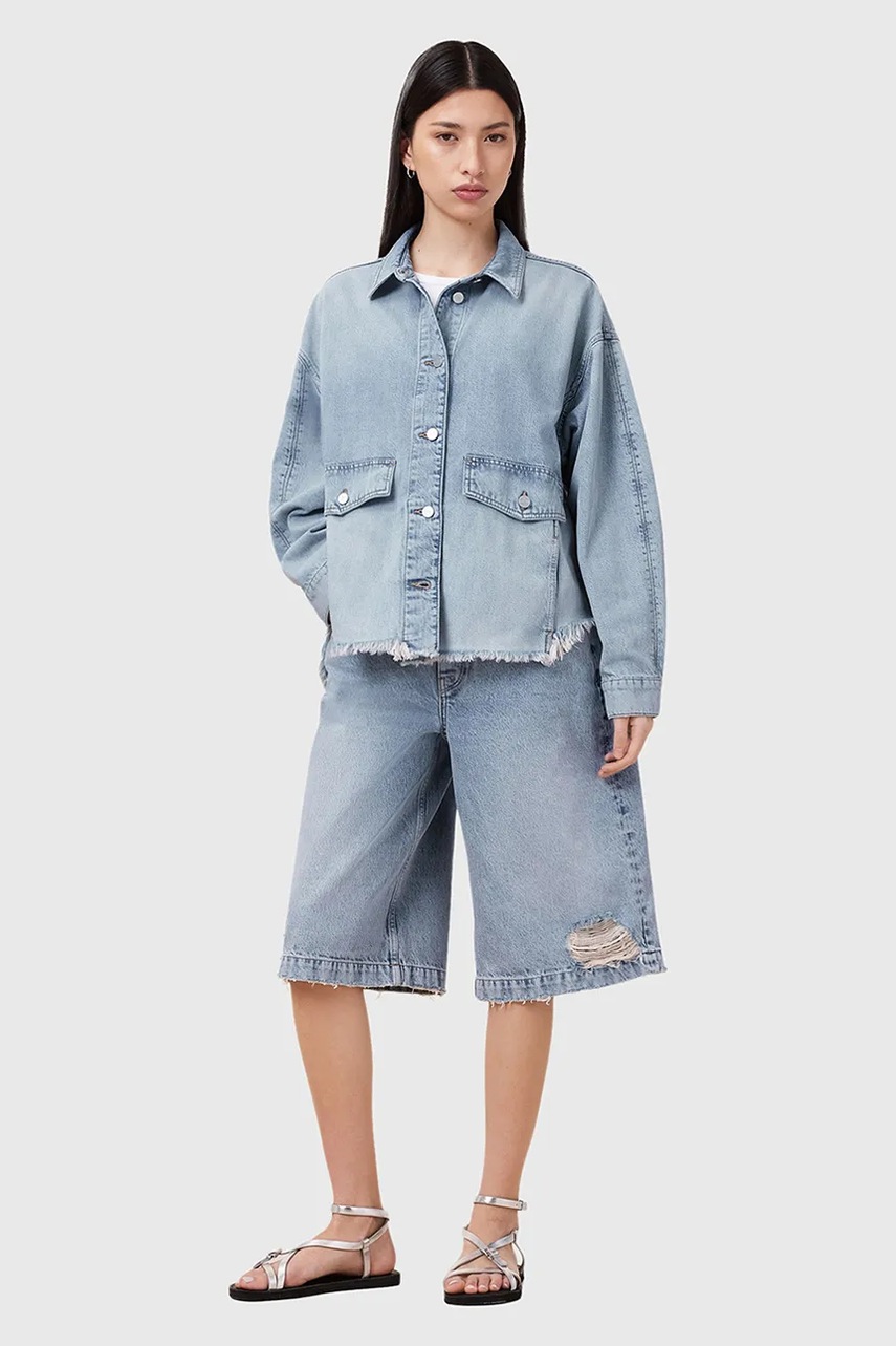 Σακάκι με λινό μείγμα AllSaints HETTIE χρώμα: μπλε, W111PC φωτογραφία