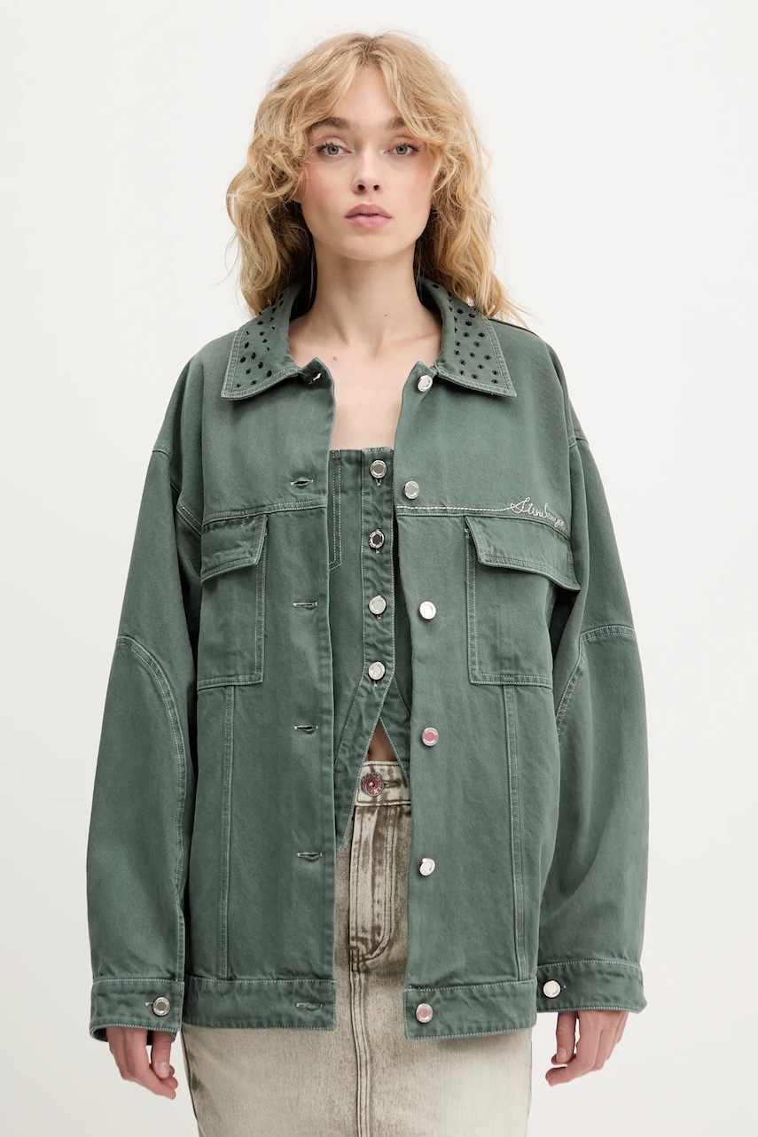 Stine Goya jachetă de bumbac culoarea verde, de tranziție, SG-PF25-J049-2393