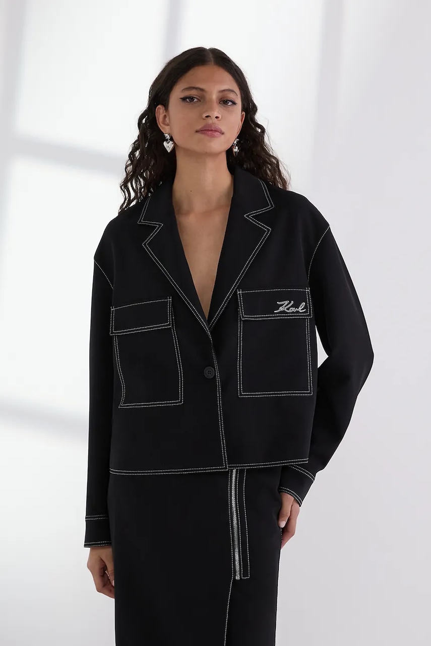 Karl Lagerfeld geacă jeans culoarea negru, de tranziție, A3W14041