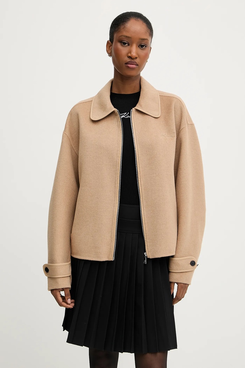 Karl Lagerfeld geacă de lână culoarea verde, de tranziție, A3W15009