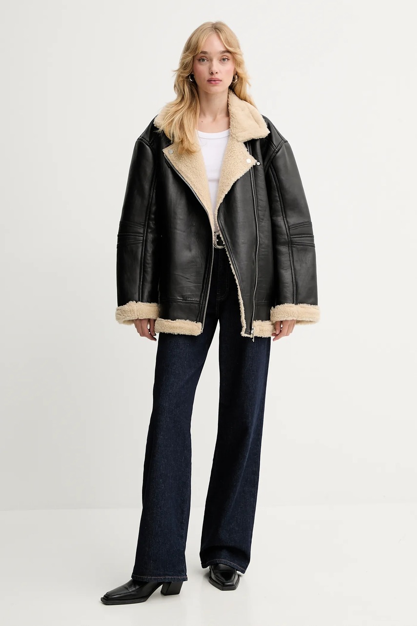 Кожаная куртка Gestuz цвет чёрный переходная oversize 10910336