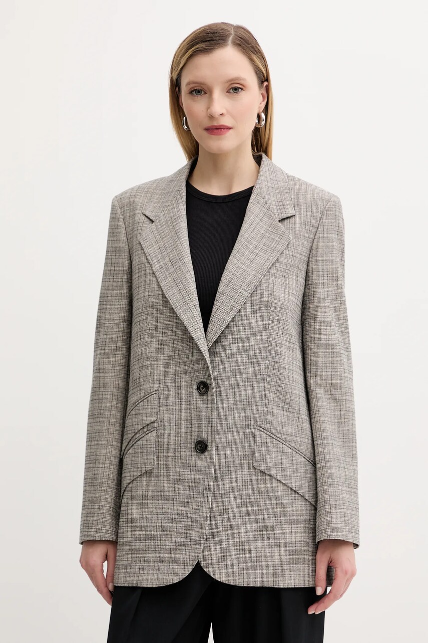 PS Paul Smith sacou din lână culoarea gri, un singur rând de nasturi, cu imprimeu, W2R-424J-T31313