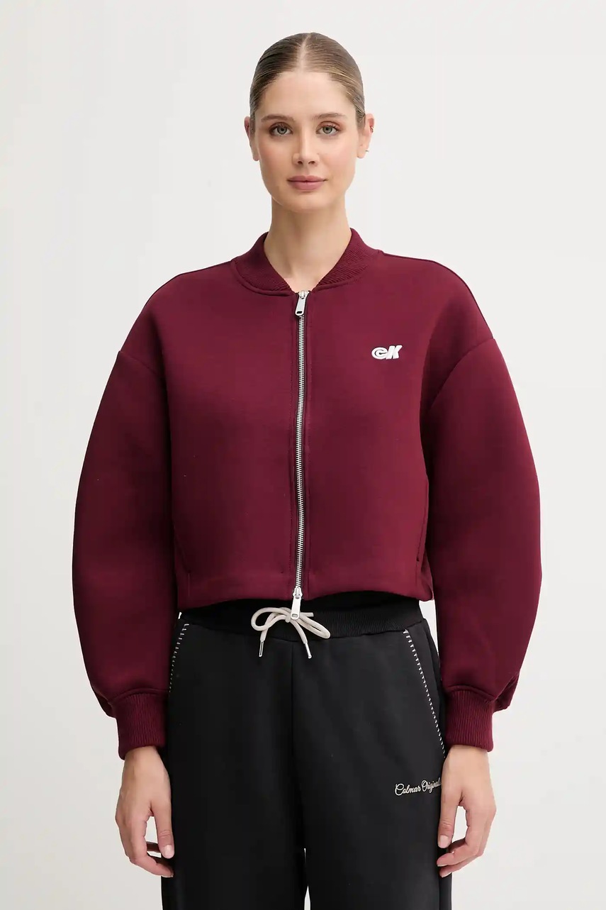 Levně Mikina Calvin Klein Jeans dámská, vínová barva, s aplikací, LV047C524G