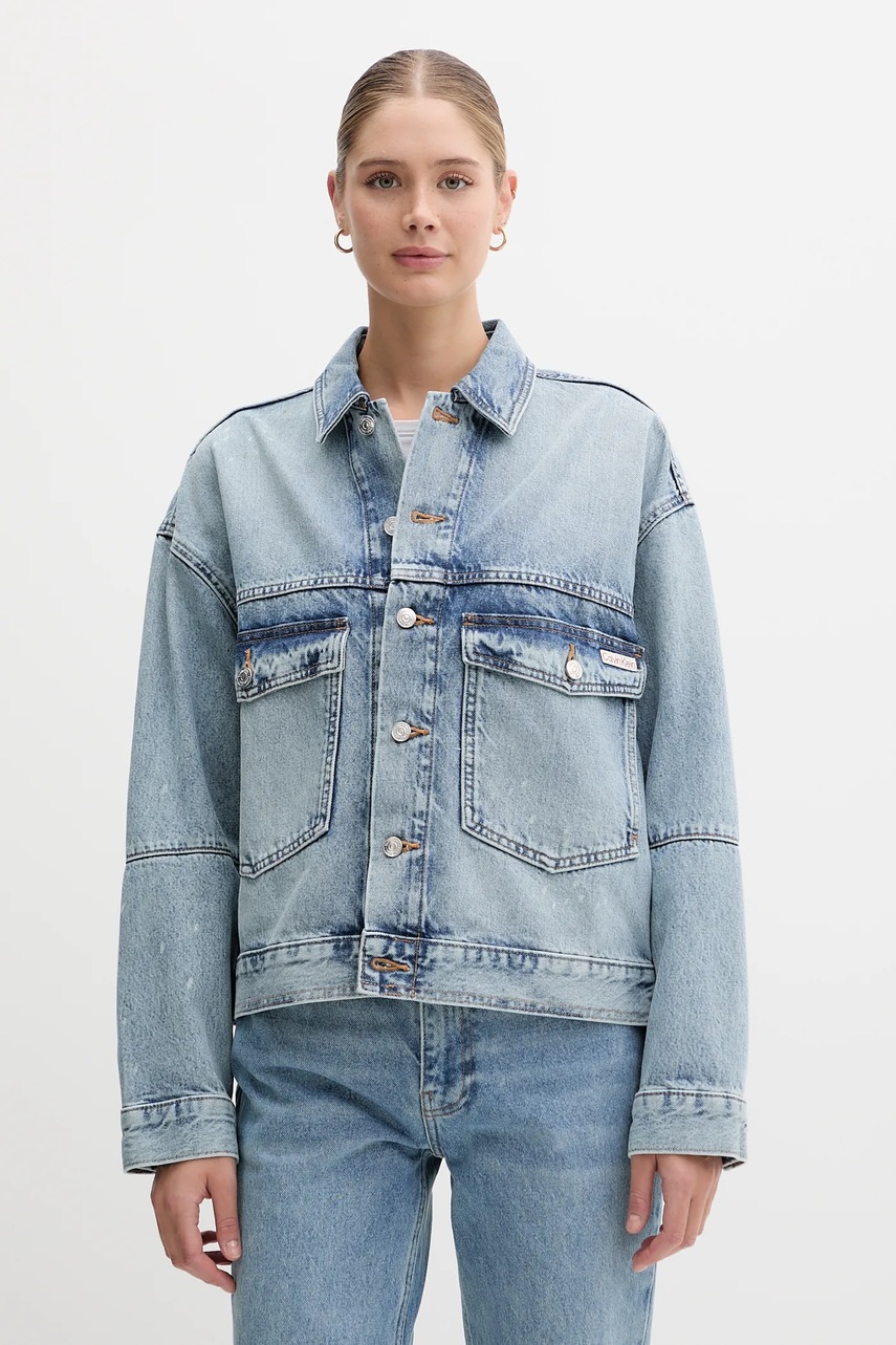 Levně Džínová bunda Calvin Klein Jeans modrá barva, přechodná, oversize, LV047C730G