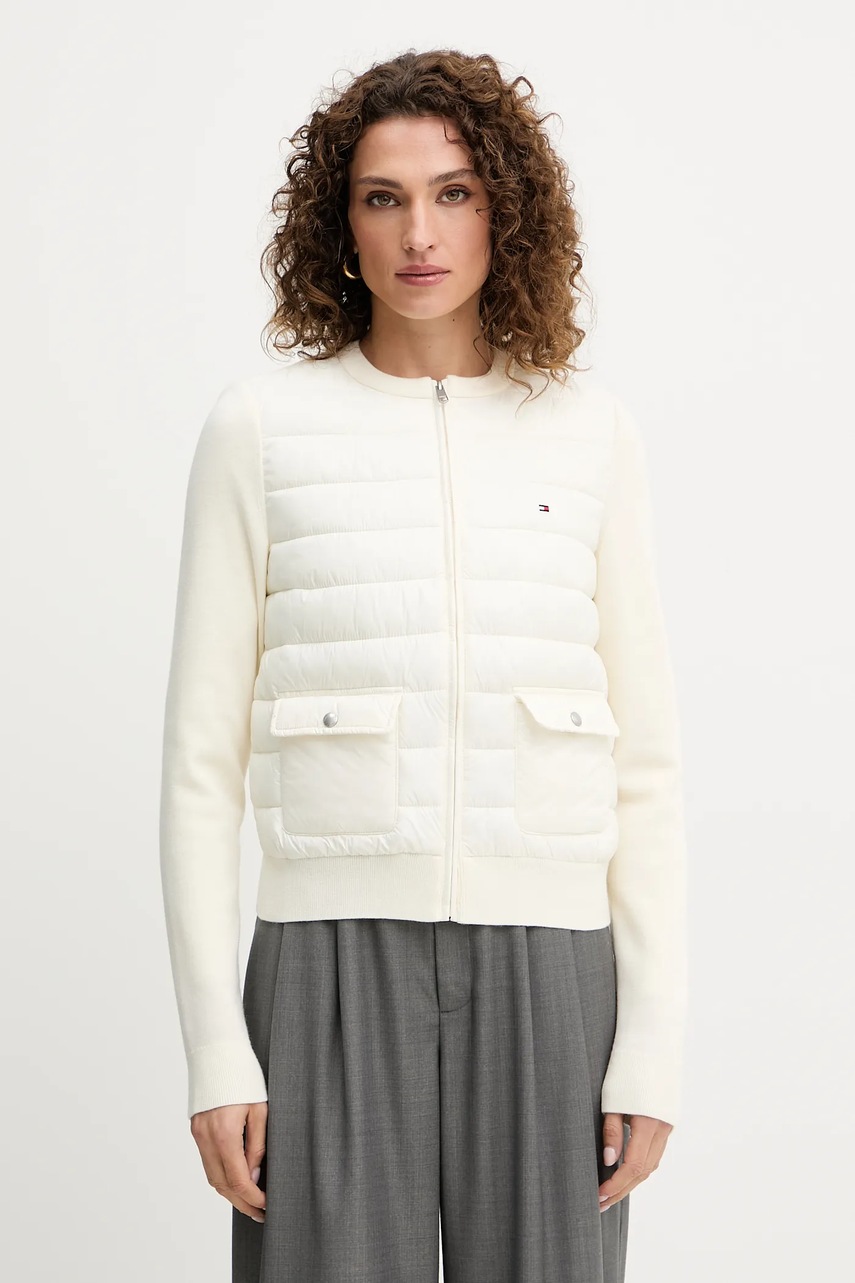 Levně Bunda s příměsí vlny Tommy Hilfiger béžová barva, přechodná, WW0WW46741