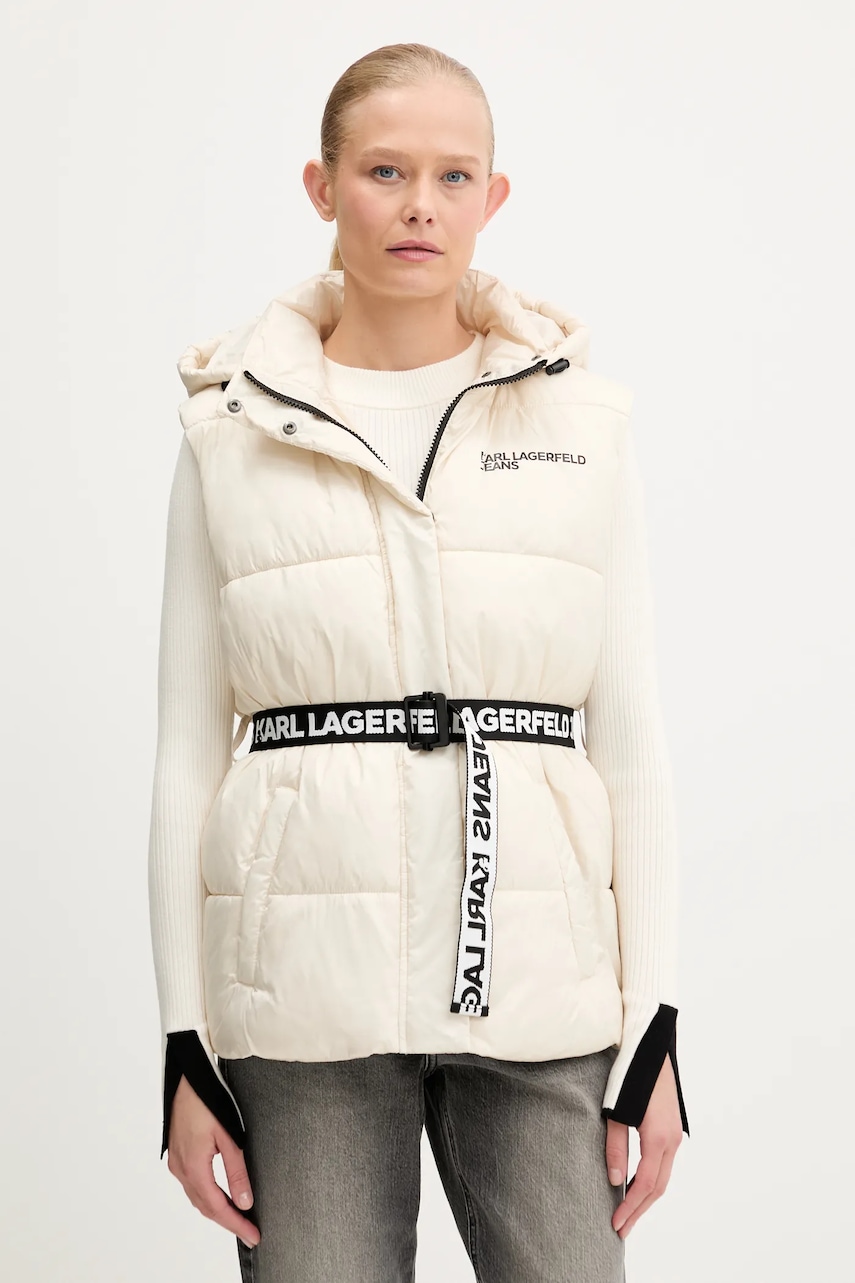 Karl Lagerfeld Jeans vestă culoarea bej, de iarna, A3W15025