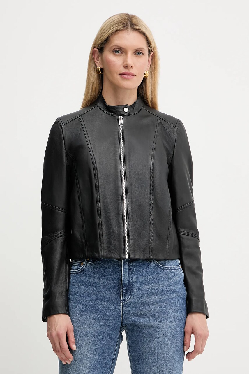 BOSS Orange geacă de piele culoarea negru, de tranziție, 50545625