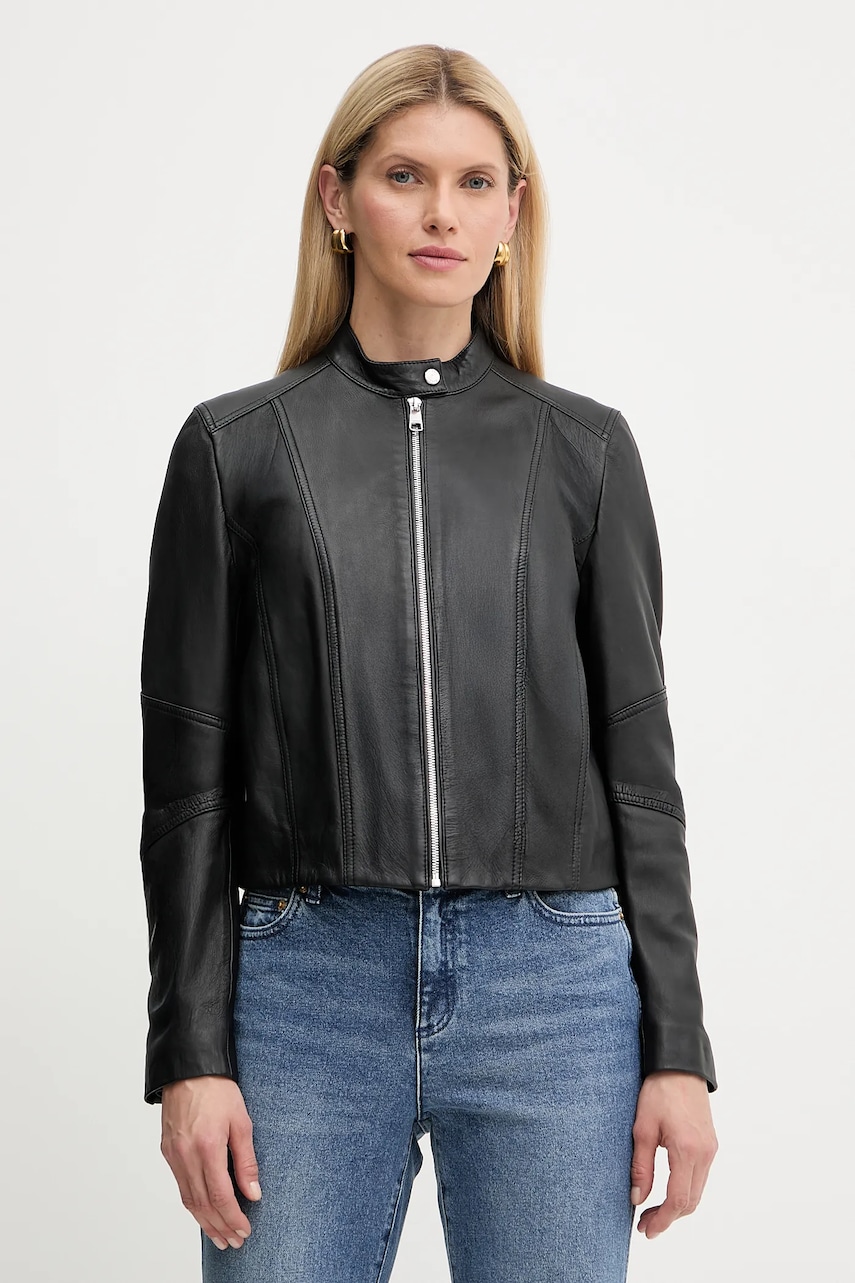 BOSS Orange geacă de piele culoarea negru, de tranziție, 50545625
