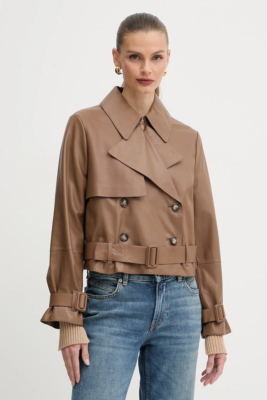 BOSS trenci din piele culoarea maro, 50541289