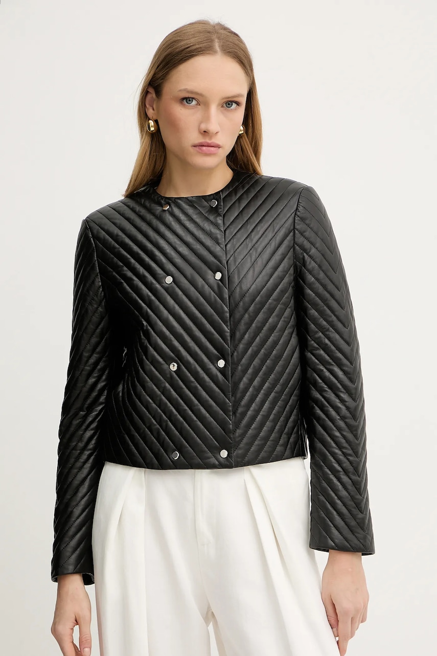 BOSS geacă de piele culoarea negru, de tranzitie, 50541919