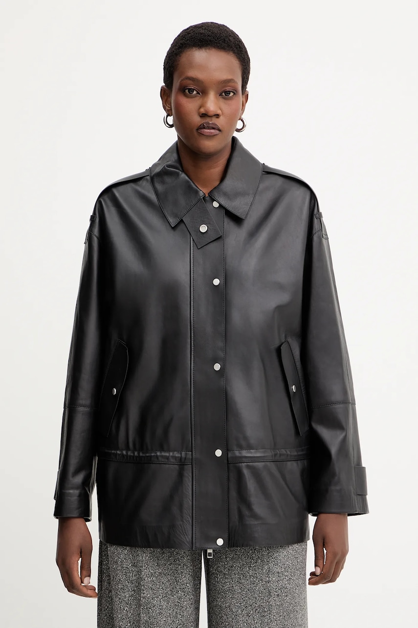 BOSS geacă de piele culoarea negru, de tranziție, 50544445