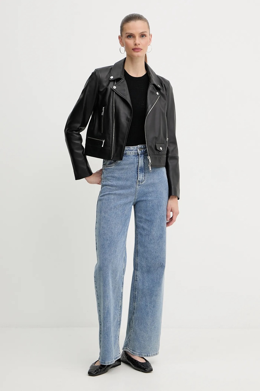 Кожаная куртка BOSS цвет чёрный переходная 50548471