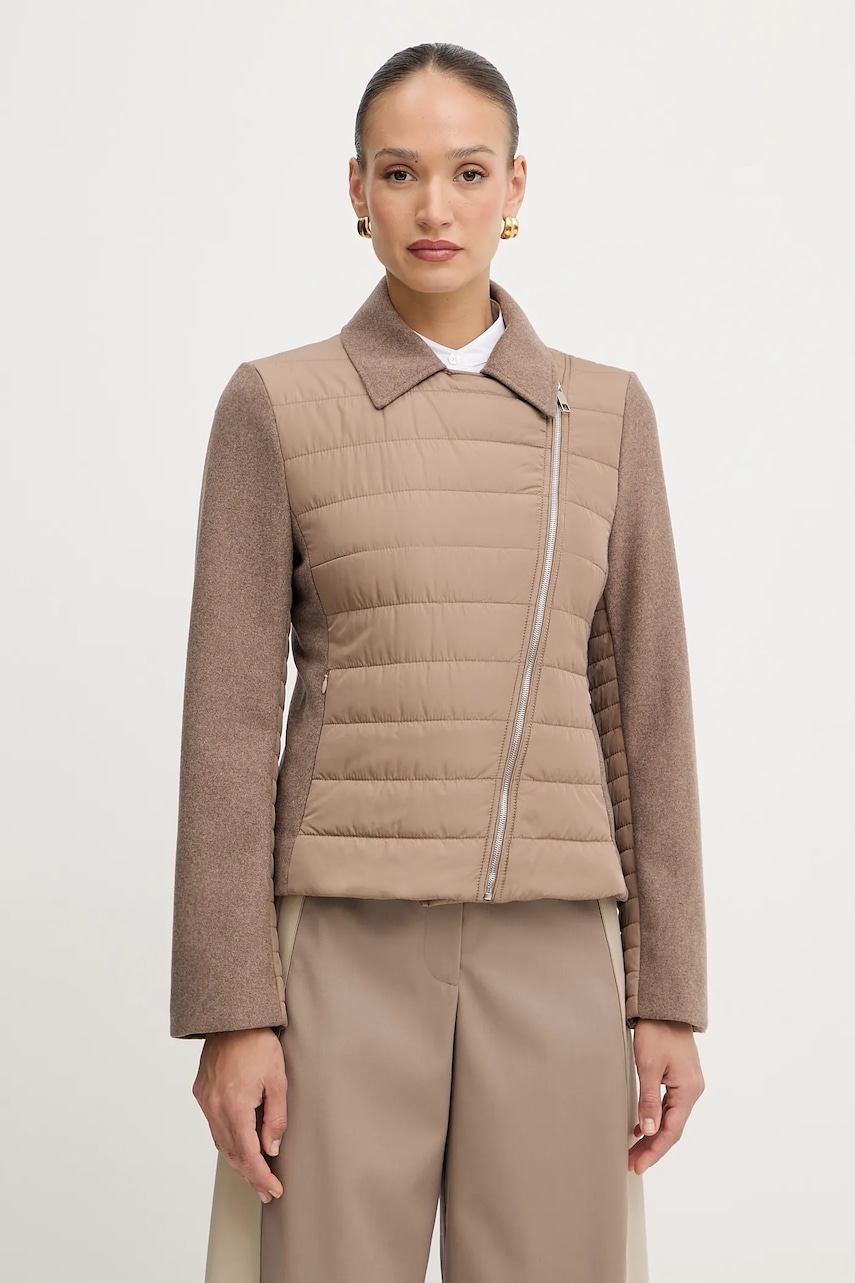 BOSS geacă din amestec de lână culoarea maro, de tranziție, 50555564 BOSS geacă din amestec de lână culoarea maro, de tranziție, 50555564