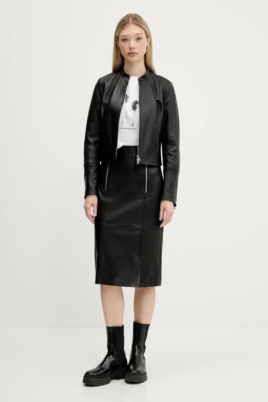 Кожаная куртка HUGO цвет чёрный переходная 50541262