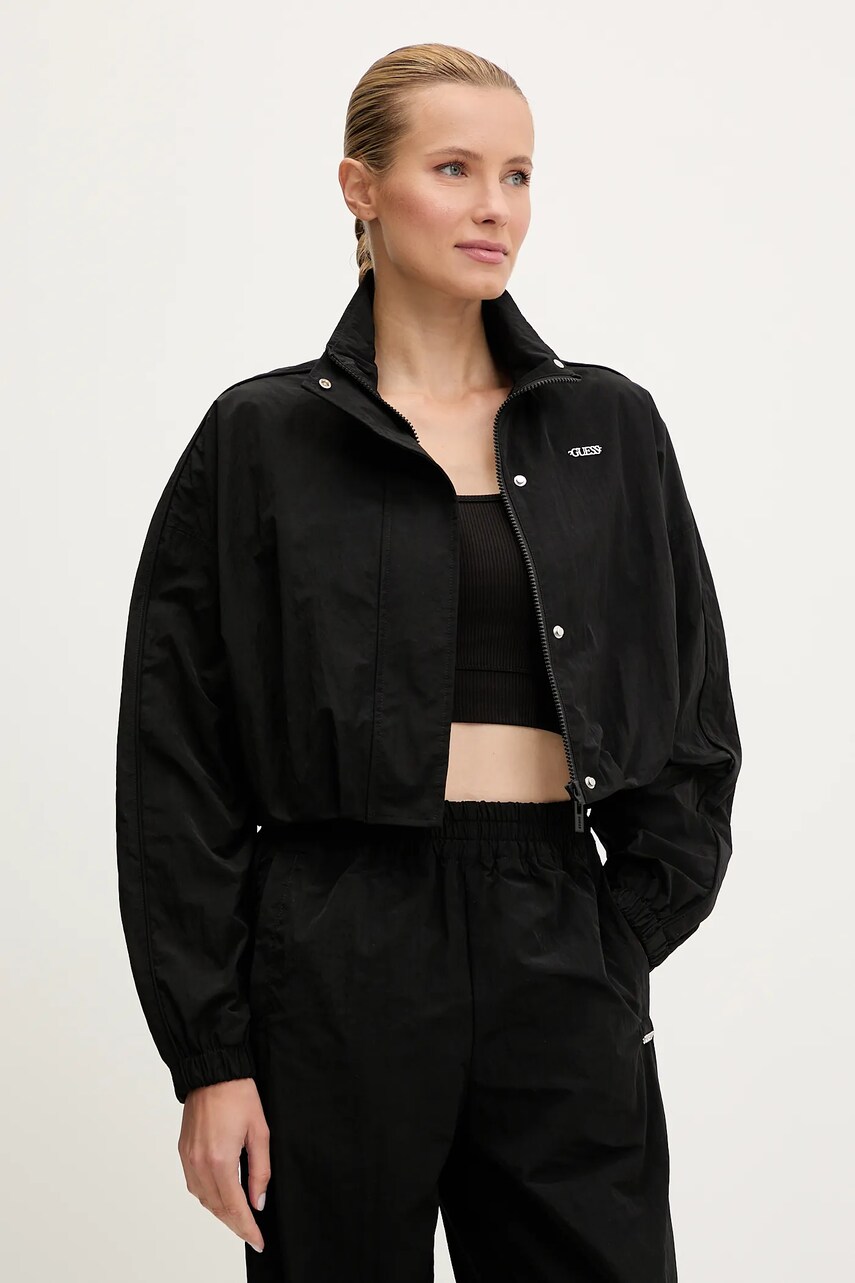 Levně Bunda Guess NINA černá barva, přechodná, oversize, V5YL00 WHCH2