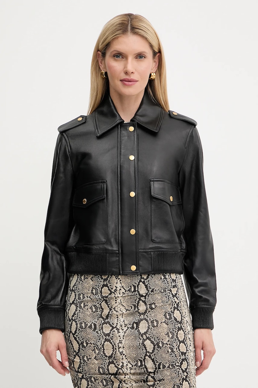 MICHAEL Michael Kors geacă de piele culoarea negru, de tranziție, MT520IQFAF