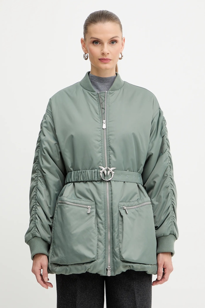 Levně Bunda Pinko zelená barva, přechodná, oversize, 105340 A2OL