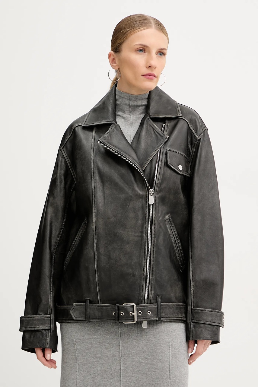 Levně Kožený křivák Pinko černá barva, oversize, 105369 A23U