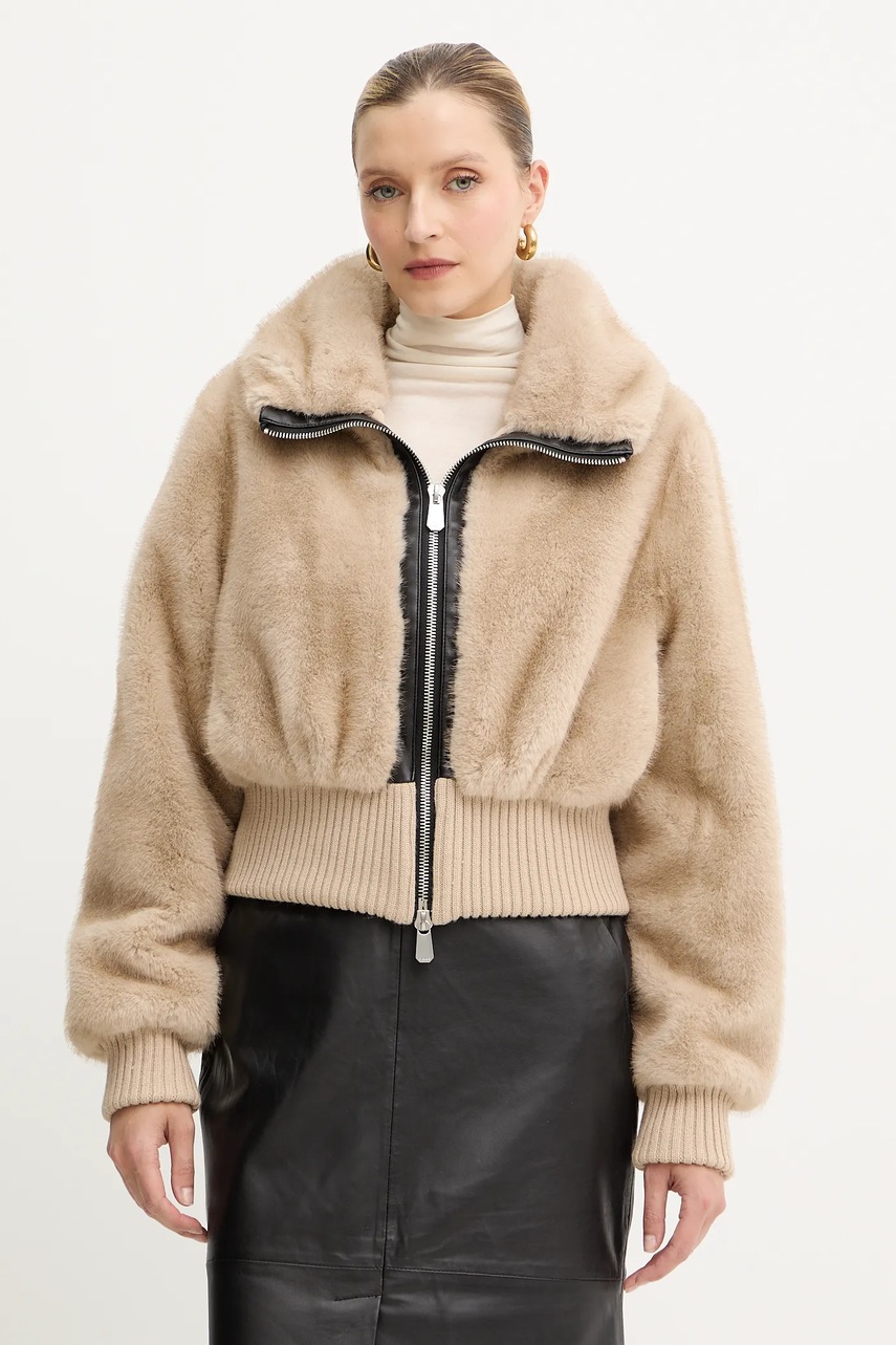 Levně Bunda Pinko béžová barva, přechodná, oversize, 105399 A2PI