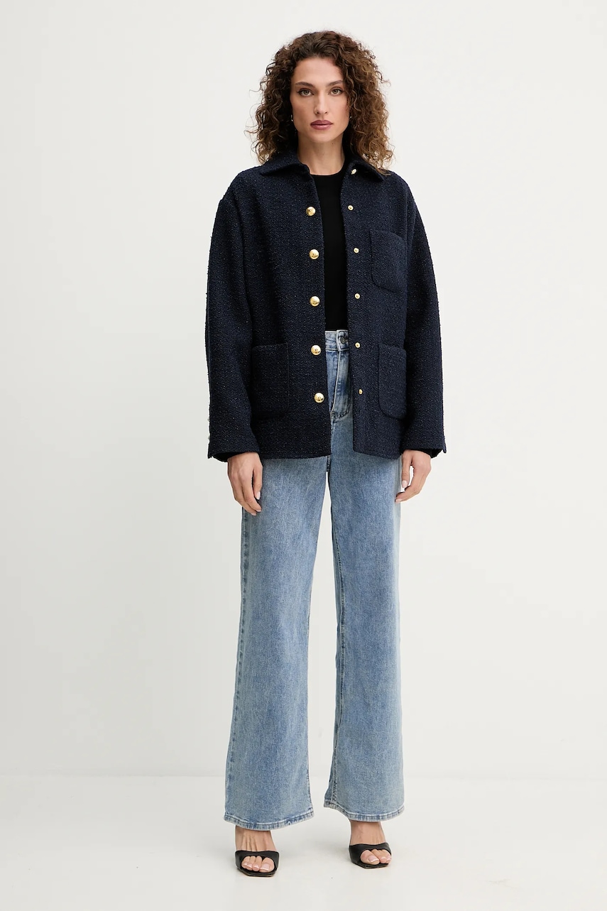 Куртка с примесью шерсти Pinko цвет синий переходная oversize 105816 A2VJ Куртка с примесью шерсти Pinko цвет синий переходная oversize 105816 A2VJ