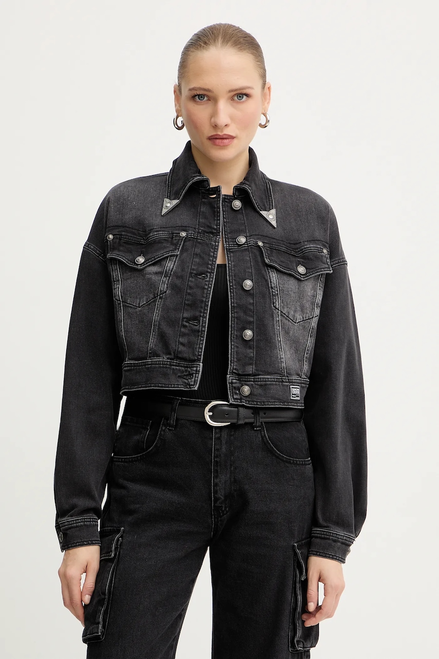 Versace Jeans Couture geacă jeans culoarea negru, de tranziție, 79HAS403 CDWRC