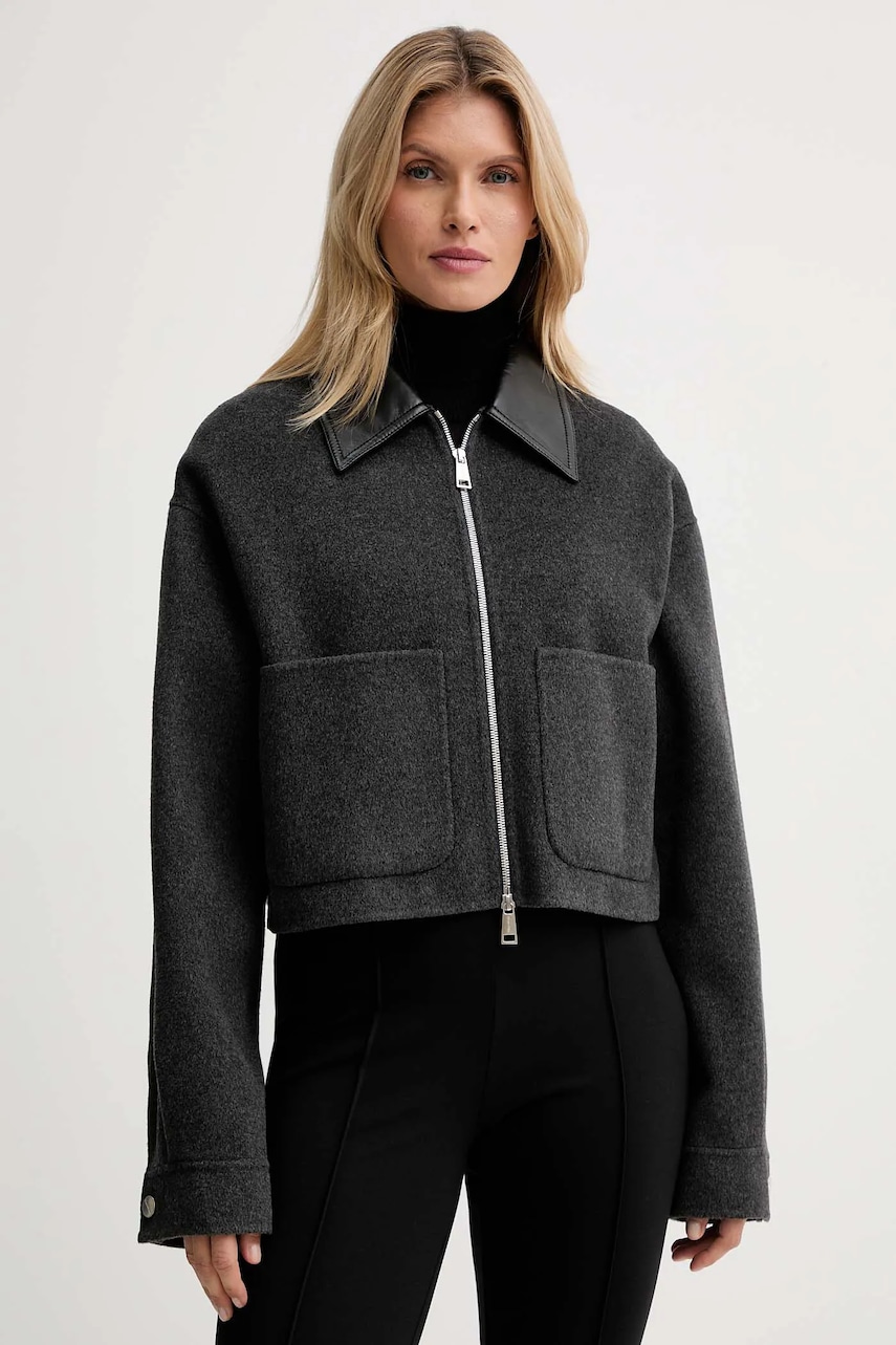 Nanushka jachetă din amestec de lână culoarea gri, de tranzitie, oversize, NW25PFJK12294