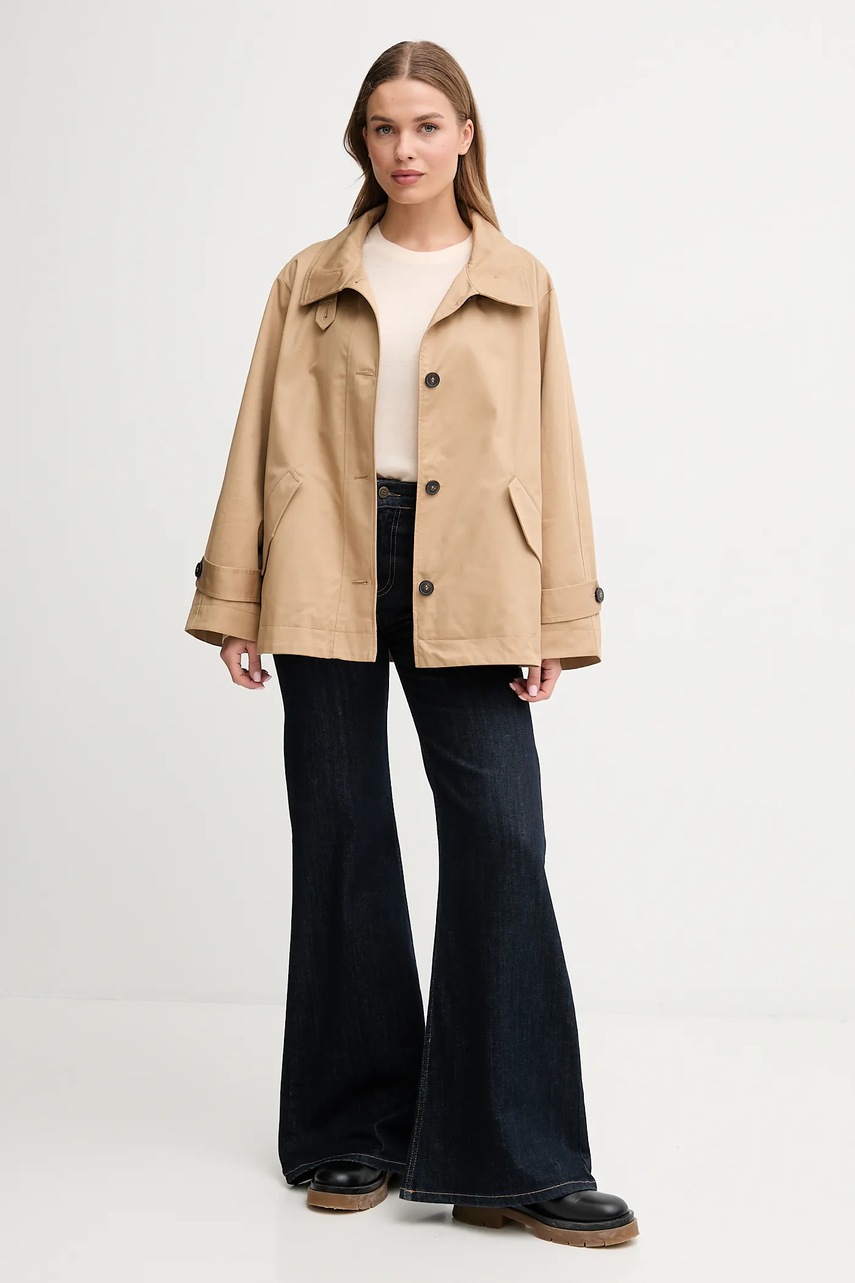 Хлопковая куртка United Colors of Benetton цвет коричневый демисезонная oversize 2QJYDN07Y