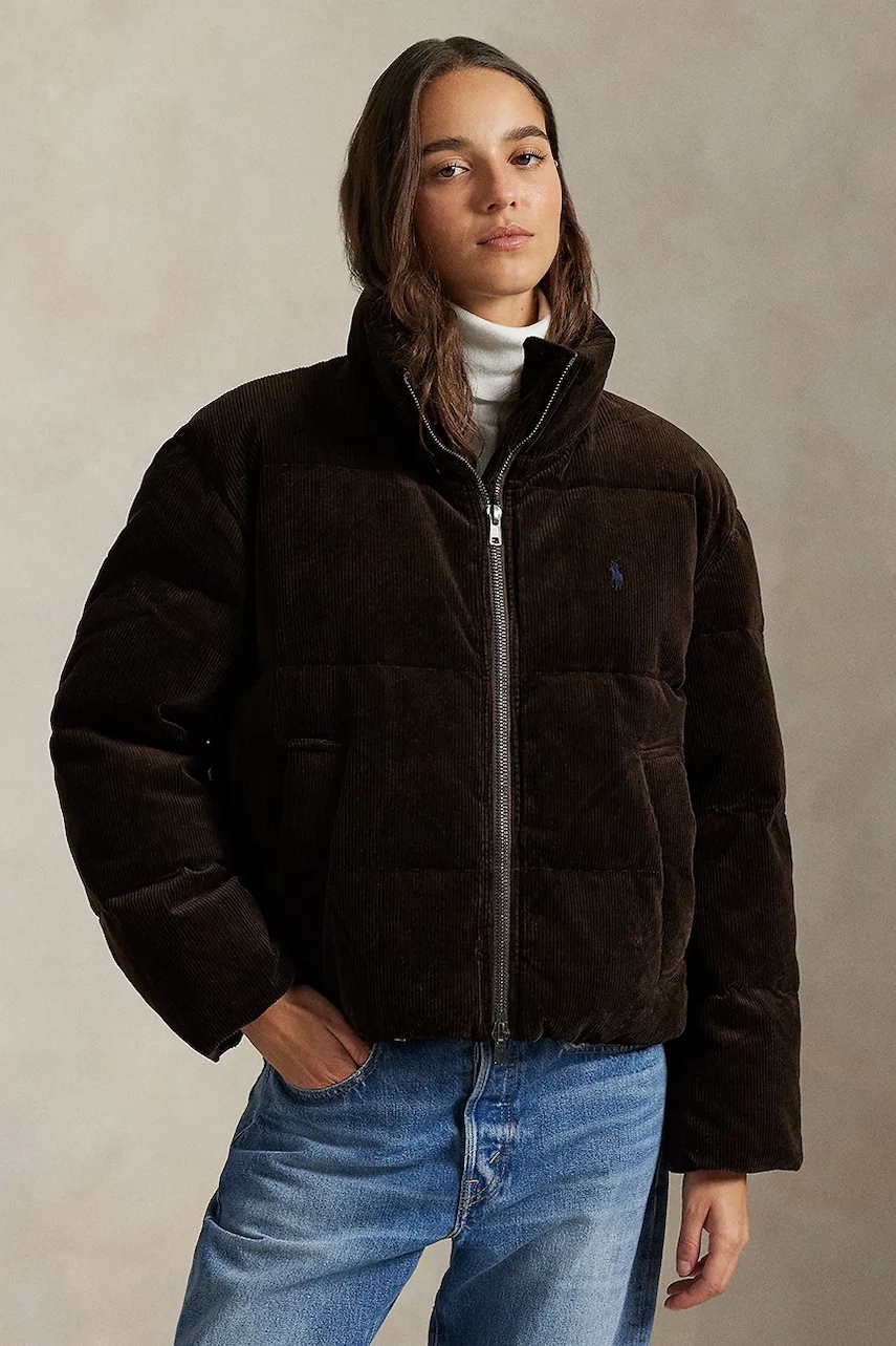 Polo Ralph Lauren kurtka puchowa Woven Puffer kolor brązowy zimowa 211971178