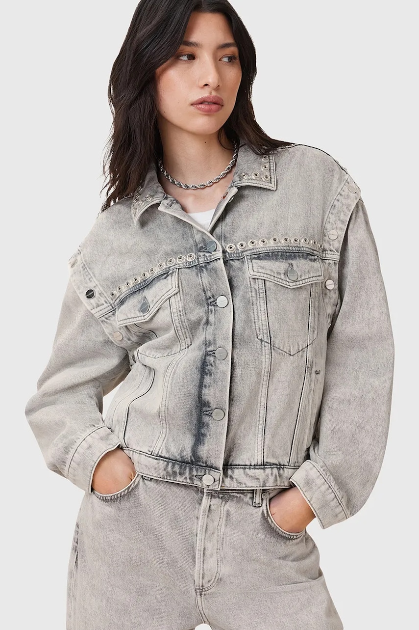 AllSaints geacă de blugi din bumbac CHLO culoarea gri, de tranziție, oversize, W059OC