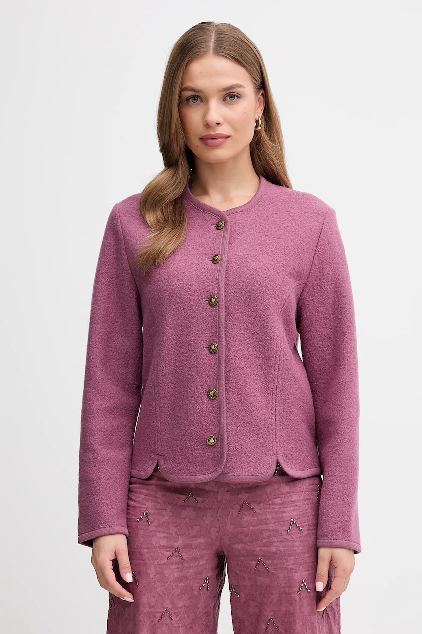 Hoss Intropia geacă de lână culoarea violet, un singur rând de nasturi, uni, 5432676