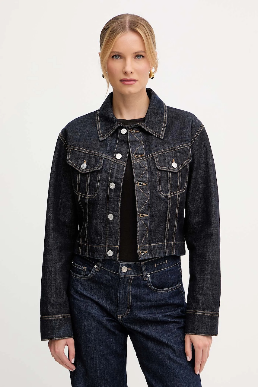 Victoria Beckham geaca jeans culoarea albastru marin, de tranzitie, 1325DJK006577A
