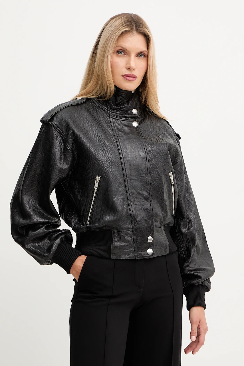 Stand Studio geacă de piele Ciara culoarea negru, de tranziție, oversize, 66526-7970