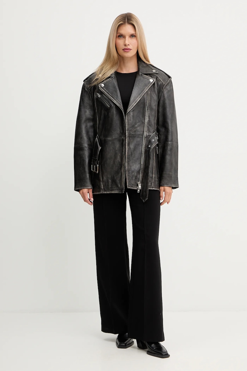 Кожаная куртка Stand Studio Leona цвет чёрный демисезонная oversize 66547-7830 Кожаная куртка Stand Studio Leona цвет чёрный демисезонная oversize 66547-7830