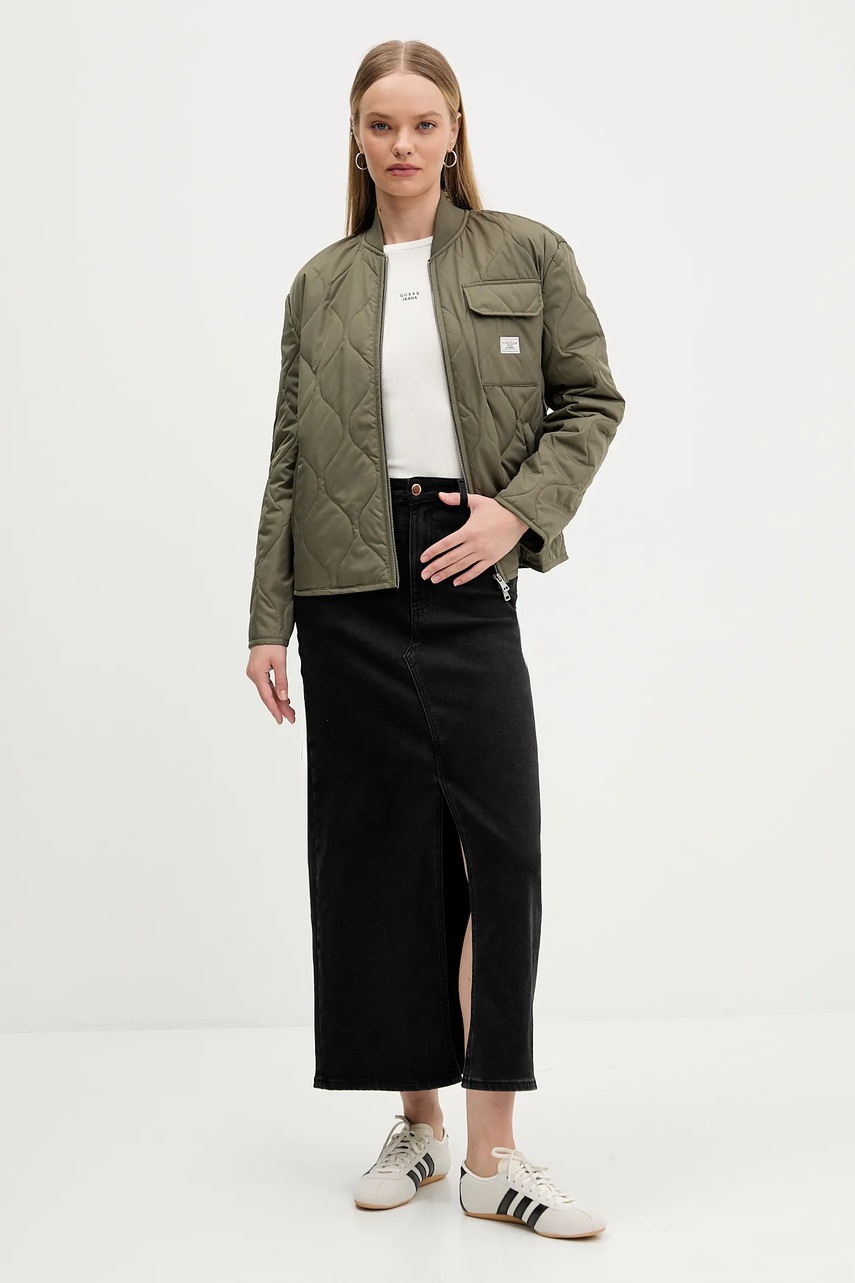 Куртка Guess Jeans цвет зелёный демисезонная oversize W5YL26 WHG02