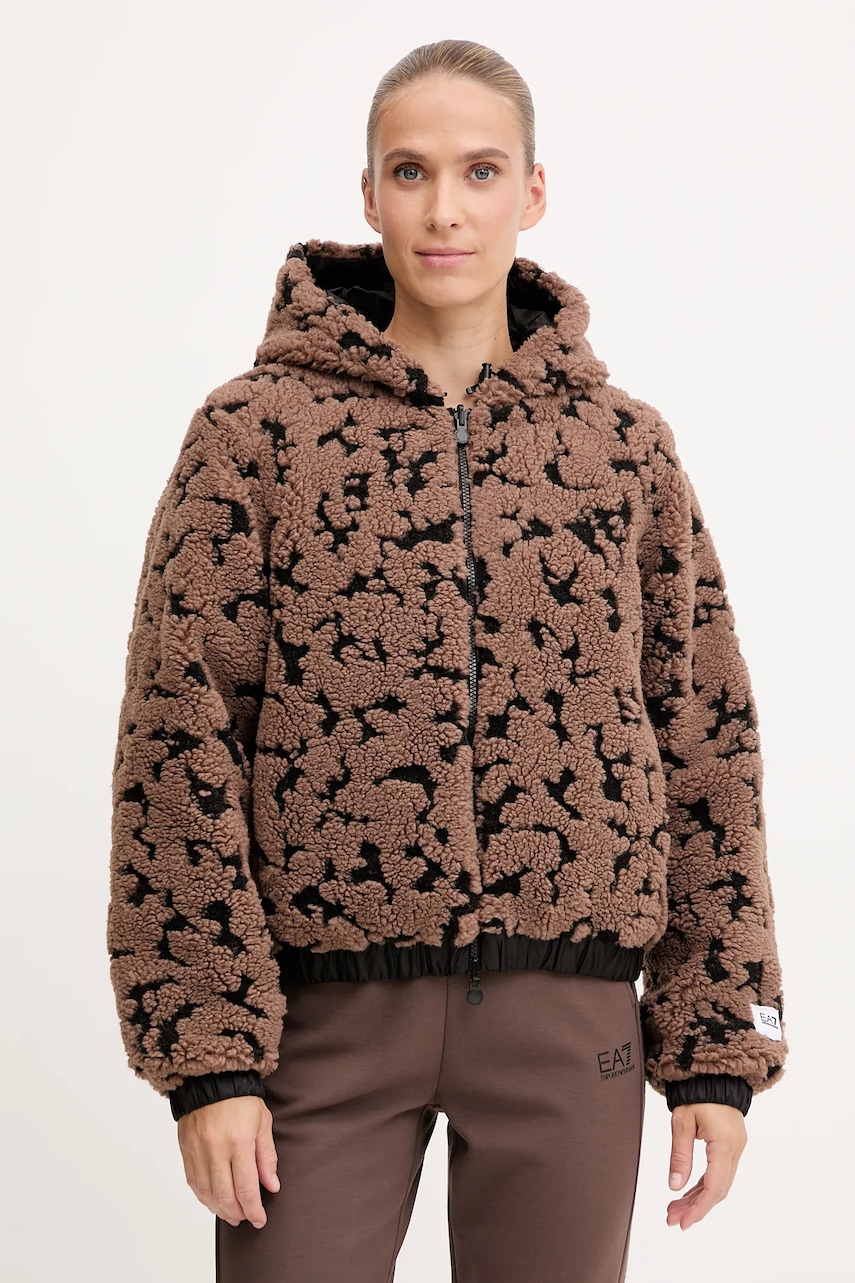 EA7 Emporio Armani geacă cu două fețe culoarea maro, de iarnă, oversize, AF16373.7W000668